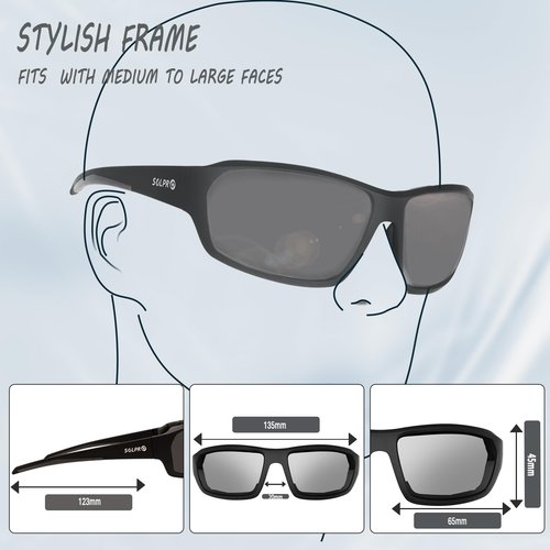 SOL PRO Polarized Motorcycle Riding Sunglasses Wraparound Frame Foam Padded UV Protection, Golfing, Fishing, Fit Men and Women