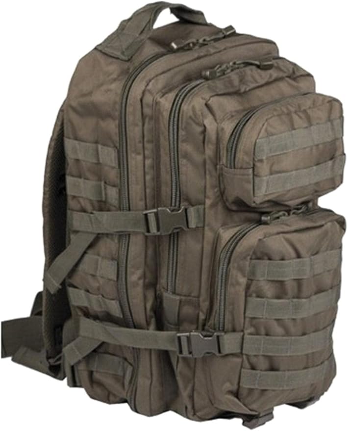 Mil-Tec Unisex Assault Pack - Rugged Durable Lightweight Ergonomic Versatile Tactical Outdoor Camping Hiking Backpack with Adjustable Padded Shoulder Straps & MOLLE Loops, Olive Drab, 36L