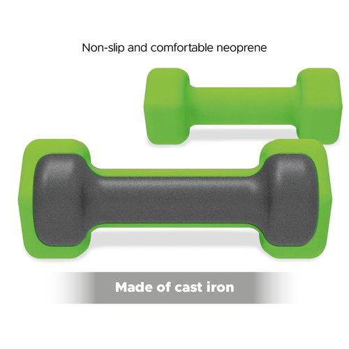 X-RUSH Neoprene Dumbbell 5lbs Hand Weights, Sets of 2 with Multiple Weight Options, Hexagon Non-Slip Weights for Home Gym Yoga Pilates Workout - Green
