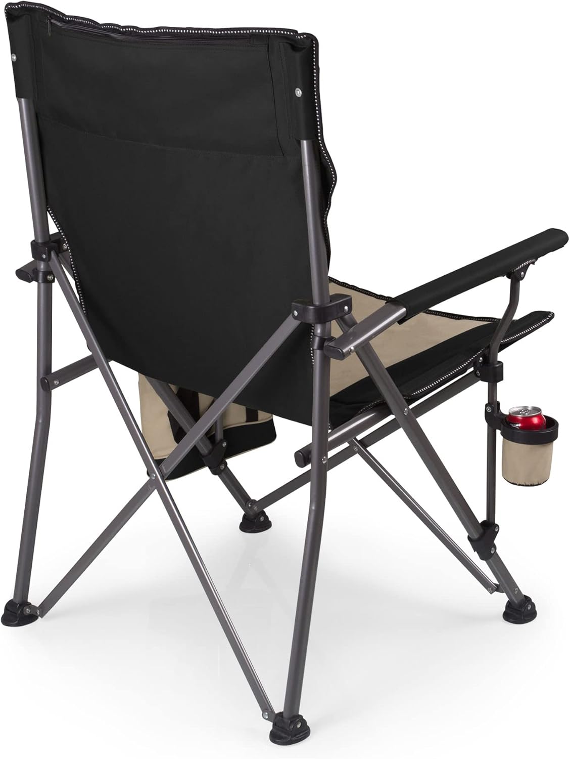 PICNIC TIME Outlander XL Heavy Duty Folding Camping Chair with Insulated Cooler, Oversized Portable Lawn, Beach & Camp Chair with Cup Holder, Storage Pocket, Carry Bag, 400 lb Capacity (Black)