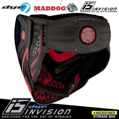 Maddog Dye i5 Thermal Dual-Pane Anti-Fog Lens Paintball Airsoft Mask Goggle System Combo with Microfiber Storage Bag | High Performance Safety Certified Protection - Fire 2.0 - Black/Red