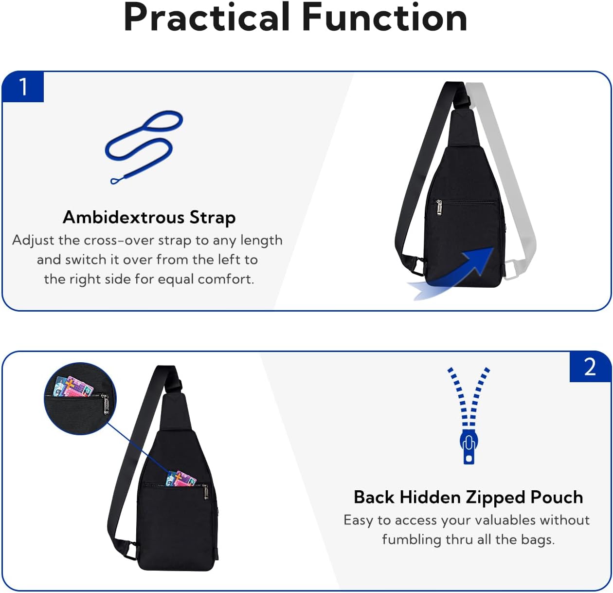WATERFLY Small Crossbody Sling Backpack Anti Theft Backpack for Traveling Chest Bags for Men&Women Multipurpose Casual Daypack Hiking Shoulder Bag (Black)