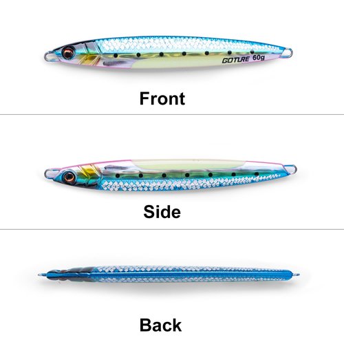 Goture Vertical Jig Lures, Saltwater and Freshwater, 40-80g with Assist & Treble Hooks, 5PCS Fishing Jigging Spoons, Fast Fall for Tuna, Salmon, Bass