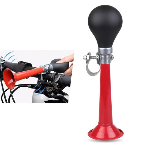 icykale 1 PC Bicycle PVC + Alloy Front/Mid-Pipe/Tail Air Horn with Squeeze Ball, 7.87" x 1.96" x 2.16" Safety Warning Mountain Bike Bell Bicycle Auxiliary Travel Horn Equipment (Red & Black)