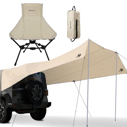 Car Camping Tarp Tailgate & Backpacking Chairs, AYAMAYA 14 x 16 FT Extra Large Car Tent Tarp, Ultralight Folding High Back Camping Chair with Upgrade All Aluminum Widen Frame Structure