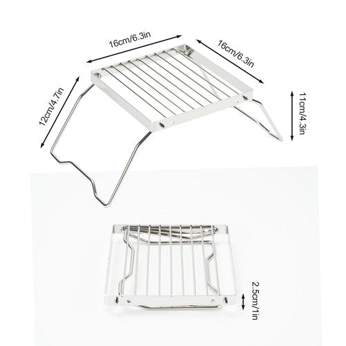 2pcs Folding Campfire Grill, 304 Stainless Steel Portable Campfire Grill Grate Small Camping Campfire Grill Grate Over Fire Pit Camping Grill for Outdoor Backpacking BBQ