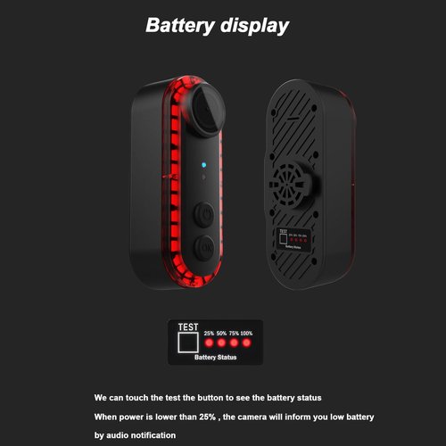 Rear View Camera with Tail Light, Camera with Camera and 6 Lighting Modes Tail Light, Continuous Recording, Vehicle Detection, for Road Cyclists
