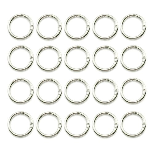 20 Pack 0.75 Inch Keychain Clips，Round Small Carabiner Clip for Key, Metal Keyring Hook Buckle Clip (Silver)