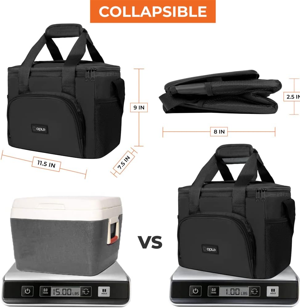 OPUX Soft Cooler Bag, Insulated Collapsible Lunch Cooler Bag for Men Work Camping Beach Travel, Portable Soft Sided Leakproof Waterproof Large Lunch Bag Box with Shoulder Strap 18 Cans, Heather Navy