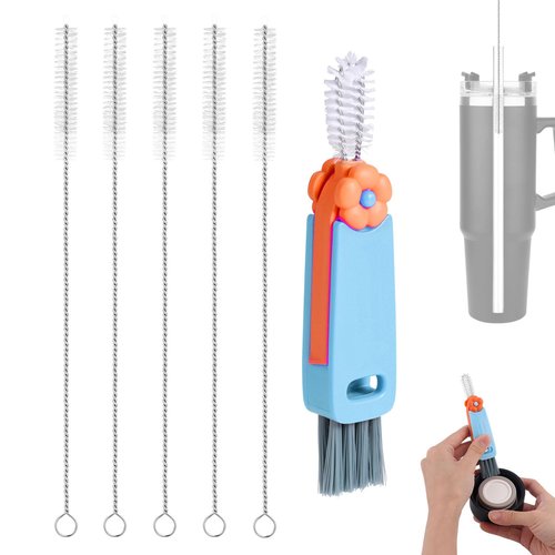 6pcs Bottle Cleaner Brush Set for Yeti, 5pcs Stainless Steel Nylon Extra Long Straw Cup Lid Brushes Plastic Water Bottle Straw Cleaning Brush Compatible with Stanley 25/26/35/42oz