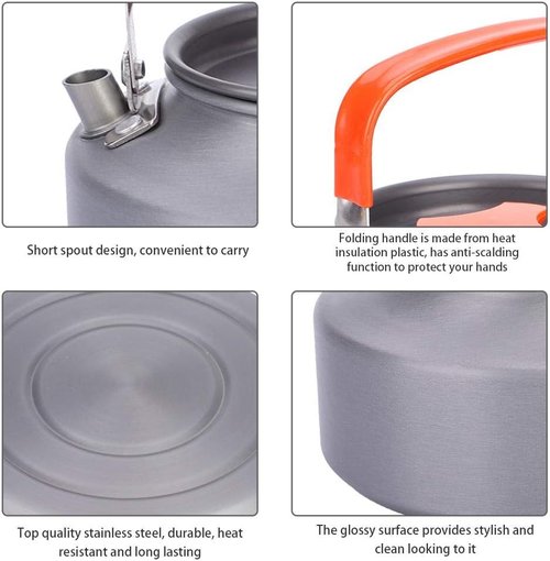 1.1L Camping Kettle, Portable Camping Coffee Tea Pot for Outdoor Hiking Kitchen Use (Orange)