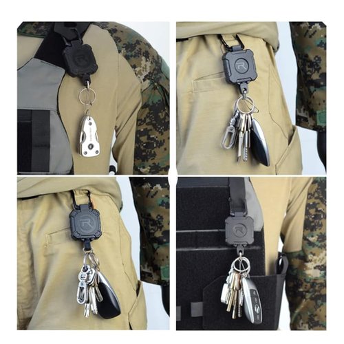 Military Tactical Gear Retractor, Molle Tactical Gear Tether, and a Retractable Key/Multi-Tools Holder (Black)