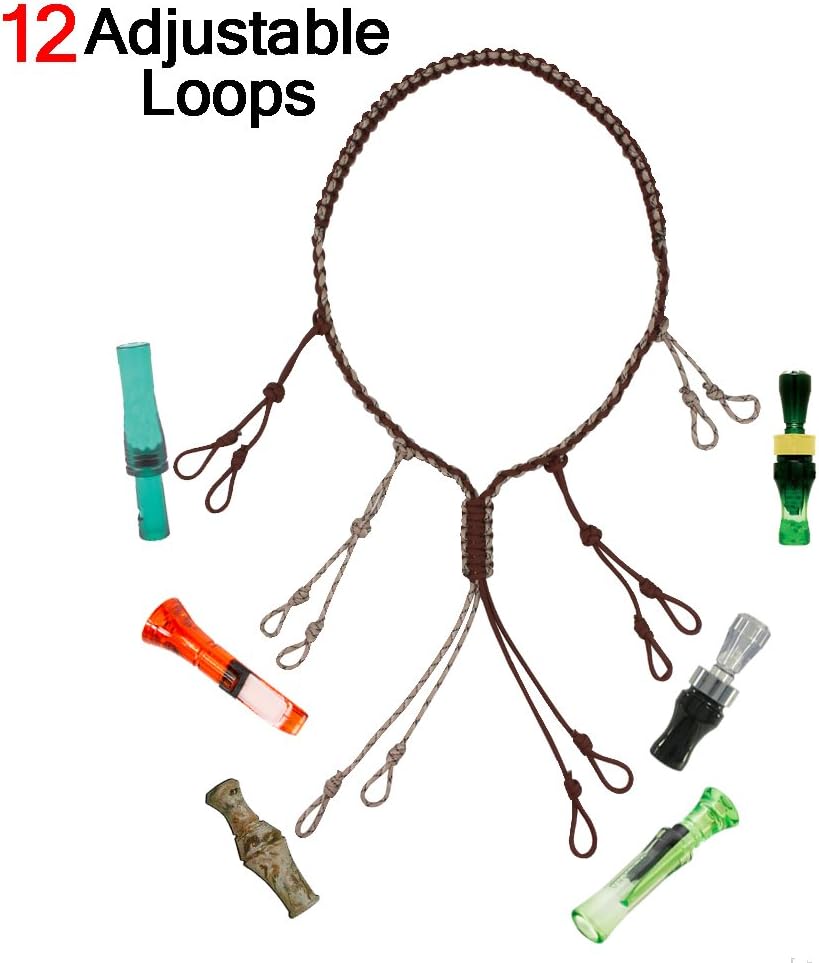 PSKOOK Duck Call Lanyard Paracord Hunting Goose Calls 12/16/20 Adjustable Loops Outdoor Predator Gear for Pheasant Waterfowl Hand Braided Necklace