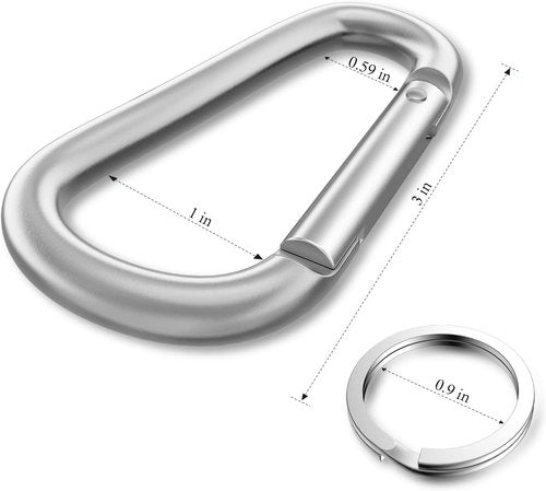 6 PCS Carabiner Keychain Clip -3" Aluminum Carabiner D Ring, Caribeener Clips, Spring Snap Hook for Keychain Clip (Silver)