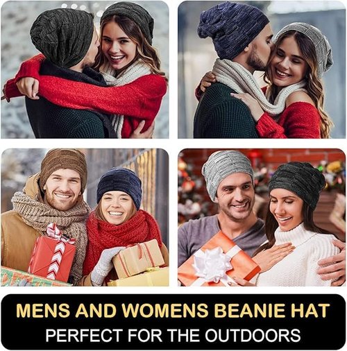 Mens 3 Pieces Winter Warm Beanie Hat Scarf and Touchscreen Gloves Set,Knit Cap Neck Warmer with Fleece Lined (Beanie+Scarf+Gloves(Black01))