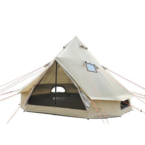 DANCHEL OUTDOOR B2A Luxury Glamping Bell Tent No Center Pole for 4 Person, 13ft/4m Large Waterproof Yurt with Stove Jack, All-Weather 300D Oxford Nylon Family Camping, Khaki