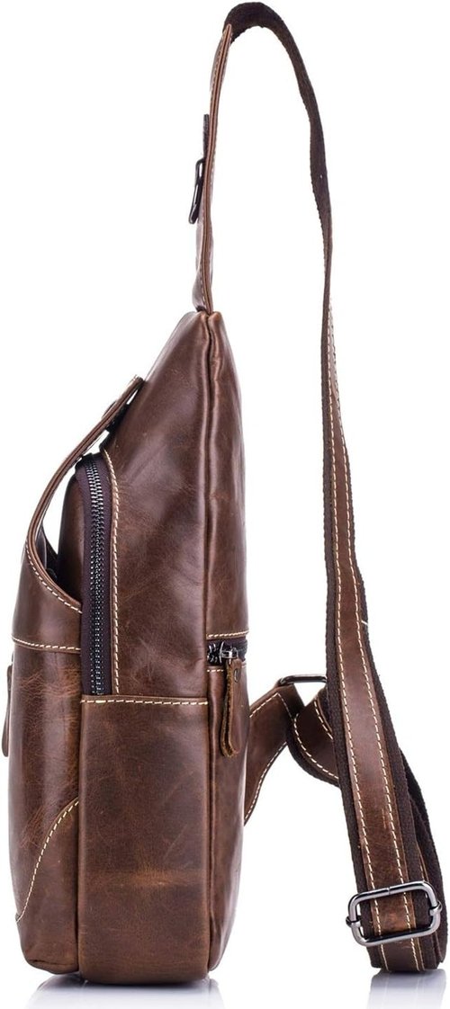 BULLCAPTAIN Genuine Leather Men Bags Shoulder Sling Crossbody Bag Casual Mens Chest Bag Travel Hiking Backpack(Brown)