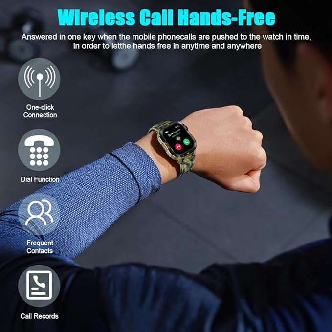 QTLLBT Men's Military Smart Watch HD LED Altimeter Barometer Fitness Tracker Sports Watch with Heart Rate SpO2 Pressure Sleep Monitoring Function Men Women Watch