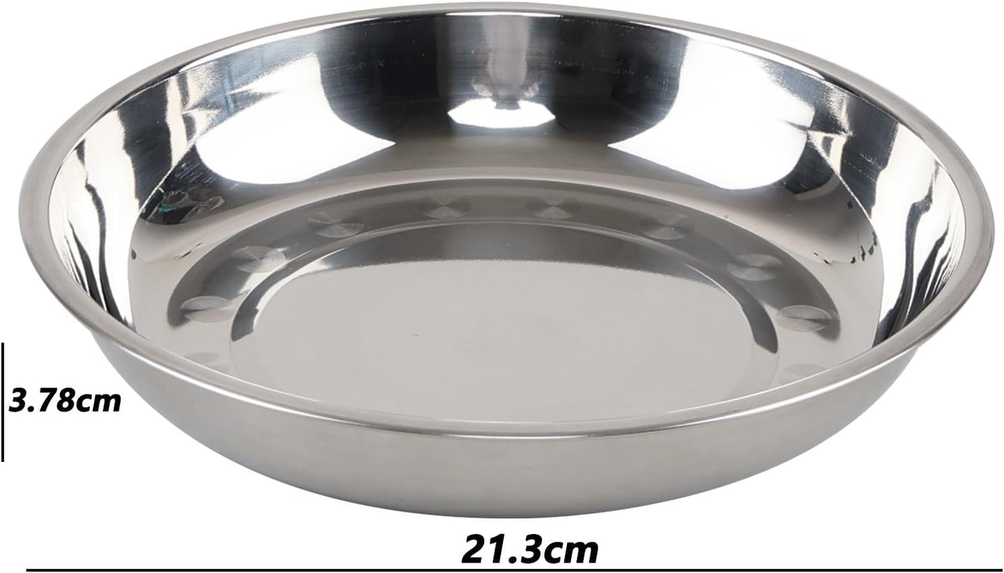 Morcte Stainless Steel Round Plates Dish Set for Dinner Plate, Outdoor Camping, BBQ, Set of 4