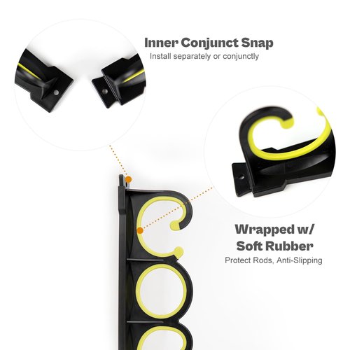 VEYWANE Wall Mount Fishing Rod Rack for Garage, Horizontal or Ceiling Rubber Coated Fishing Pole Holders for 8 Rods or Combos