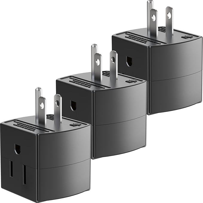 3 Outlet Wall Adapter, 90 Degree 3 Way Plug Adapter Cube Tap, 3 Prong Multi Plug Outlet, Outlet Extender for Home Office School Dorm, ETL Listed, Black, 3Pack