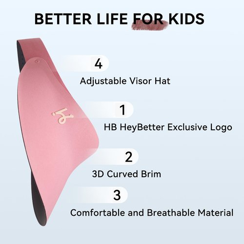Sun Visor Hat for Toddler UPF53+ Packable Lightweight Kids Sport Cap Sun Protection Hats for Girls Boys (US, Alpha, One Size, Pink)