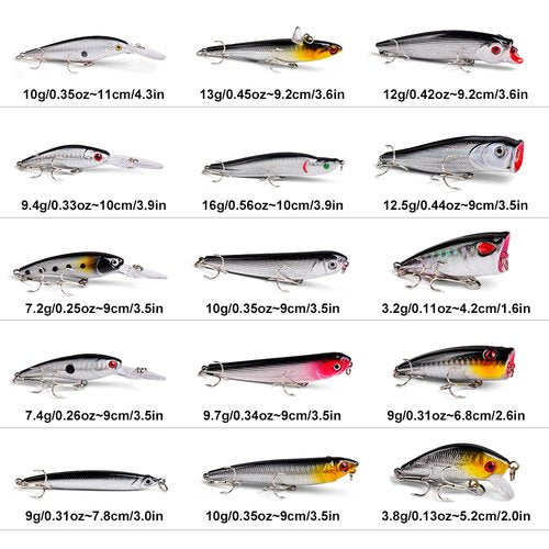 BAIKALBASS Fishing Lures Kits - Hard Baits Frog Popper Minnow Pencil Jerkbaits VIB Crankbaits Topwater Floating Lures Plugs Assorted Bass Fishing Tackle Sets Gray (057-50pcs)