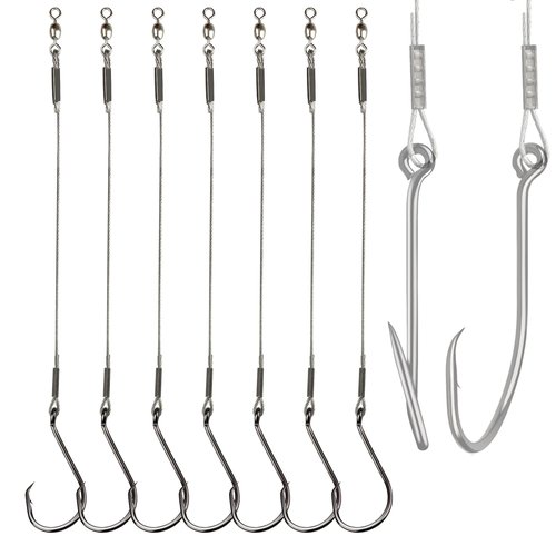 Vipfish Fishing Hook Rigs 25/50 Pack - Circle Hook 1/0-10/0 with Stainless Steel Leader, Crane Swivel - Heavy Duty Saltwater Rigs for Catfish, Shark, Surf & Bottom Fishing