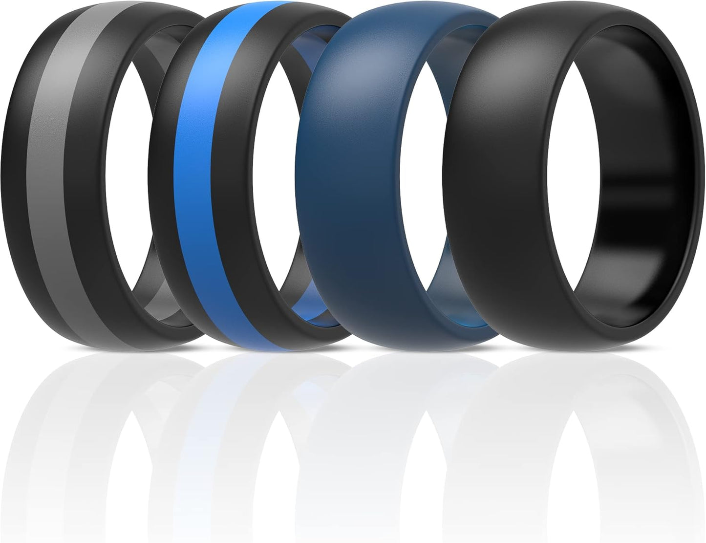 ThunderFit Mens Silicone Rings Wedding Bands, Classic & Striped Style 8.7 mm Wide 2.5mm Thick - 4 Pack