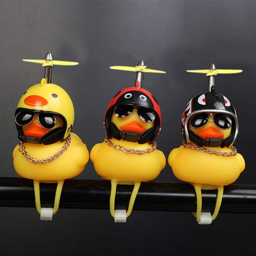 wonuu Duck Bike Bell with Light and Propeller Helmet Cute Ducks Bicycle Horn, Car Dashboard Decoration Squeeze Rubber Duck Motorcycle Bike Bells Ornaments