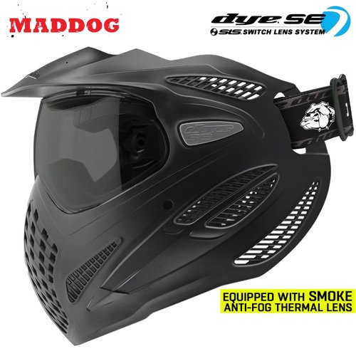 Maddog Dye SE Special Edition Paintball Mask Goggle System | Replaceable SLS Thermal Dual-Pane Anti Fog Lens | Adjustable Full-Face Safety Certified Protection - Black with Smoke Lens