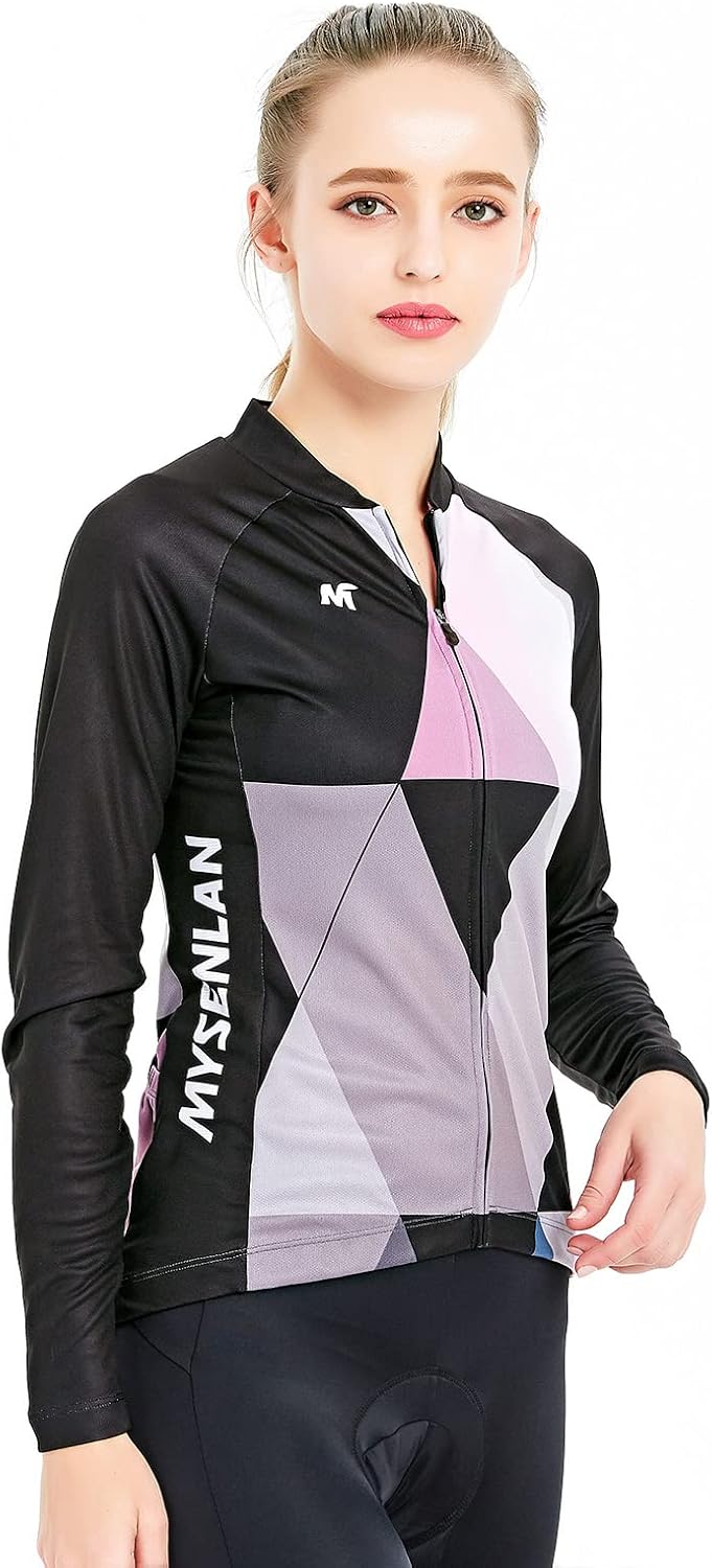 Mysenlan Women's Cycling Long Sleeve Breathable Jersey Set 3D Padded Long Pants Bike Shirt Bicycle Tights Clothing
