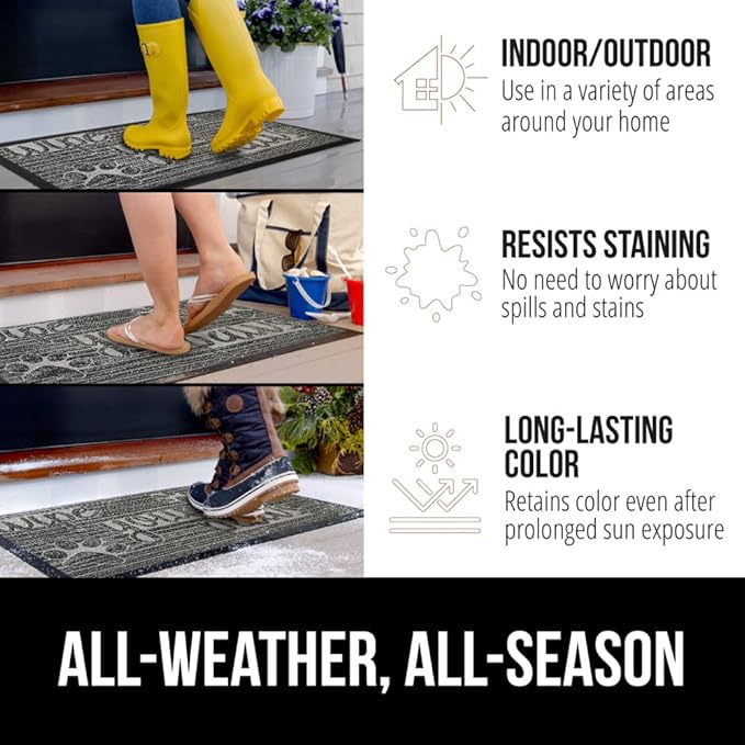 GORILLA GRIP 100% Waterproof All-Season WeatherMax Doormat, 47x35, Durable Natural Rubber, Stain and Fade Resistant, Low Profile, Indoor Outdoor Door Mats, Easy Clean Patio Entrance Mat, Stone Paws