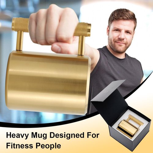 Heavy Mug 18LB/8KG 10 oz, Exercise and Fitness Dumbbells, 304 Stainless Steel,Suitable For Home Workout, Gym Strength Training, Prank Gift, and Arm Strength Training Equipment, Non-Slip Handle, Gold