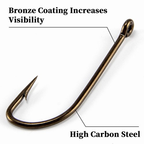 Dr.Fish 100 Pack Plain Shank Hook, Bronze, Straight Shank, in-line Classic Bass Trout Walleye J Hooks #6