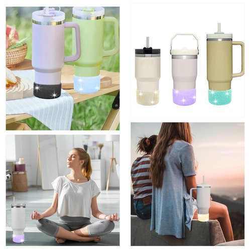 6 PCS Protective Glitter Silicone Boot, Bling Anti Slip Bottom Cover Bumper Cover Glitter Reduces Dents Sleeve, with All Water Bottles with Bottom Width of 2.85-3.56in Tumblers & Water Glasses