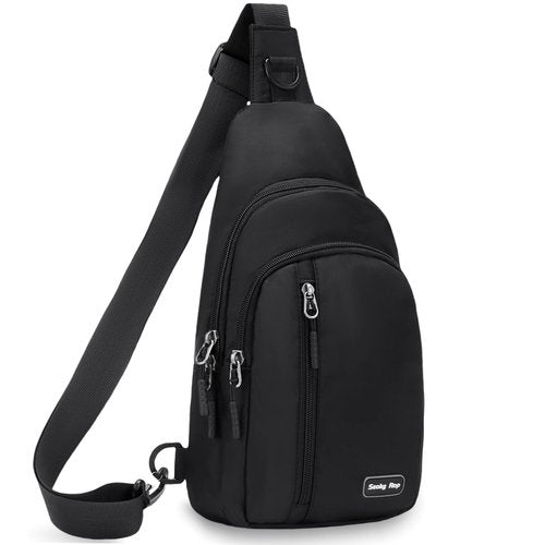 Seoky Rop Small Sling Bag for Men Women Water Resistant Nylon One Strap Shoulder Crossbody Bag for Travel Casual Daily Black