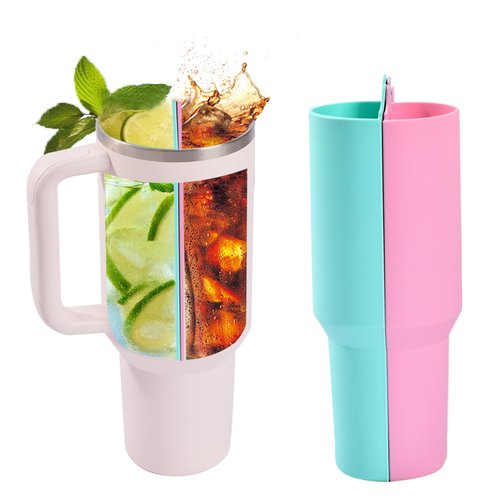 Stanley Cup 2-in-1 Drink Separator Silicone Liner,Stanley Cup Divider for 40 oz Accessories,Reusable Liner for Cold Drink Separator for Juice Coffee Cola Whiskey (Pink/Light Green)