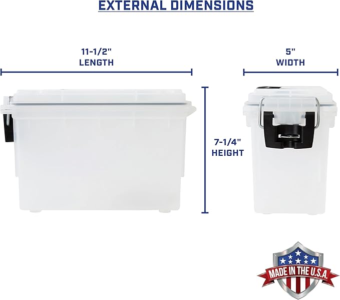 Sheffield 12758 4-Pack Ammo Storage Box, Stackable .30 Cal Field Boxes, Water and Dust Resistant, Lockable Storage Box with Handle, Secures Hunting Gear, Supplies, and Bullets, Made in the USA, Frost