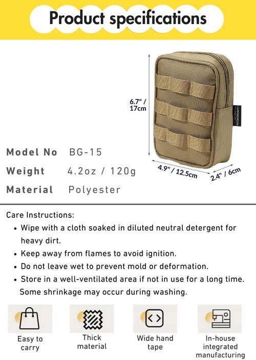 CAMPINGMOON Tactical Molle EDC Pouch L 4.9'' x W 2.4'' x H 6.7'' Camping Storage Side Pocket for Table Chair Cot Field Rack Coyote BG-15
