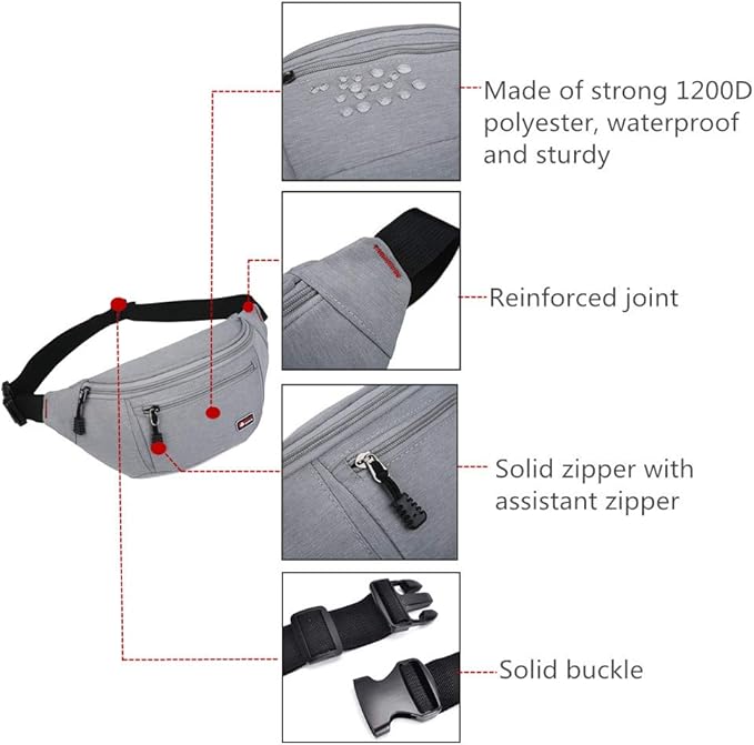 2 Packs Fanny Packs for Men and Women, Water Resistant Sports Waist Pack Bag Hip Bum Bag for Travel Hiking Running