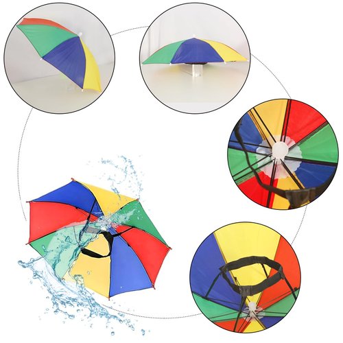 Umbrella Hat, 2 Pack Colorful Party Hats Hands Free Umbrella, Adjustable Fits All Age Kids Adults for Beach Fishing Gardening (Watermelon Red)