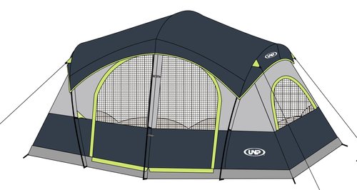 UNP Camping Tent 8/9 Person, Family Camping Tent, 5 Large Ventilation Mesh Windows, 14'x14'x78 inches Tall with Dividers Curtain for 2 Room
