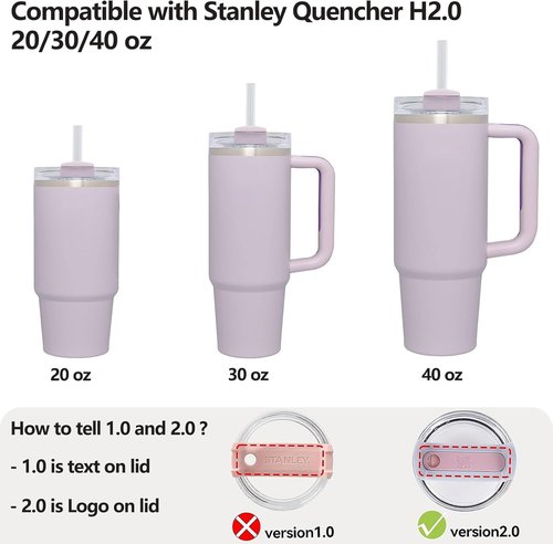 DUNLAGUE 2 Sets of Spill Stoppers and 2PCS Silicone Boots with 3PCS Straw Covers for Stanley Quencher H2.0 20oz 30oz 40oz Orchid