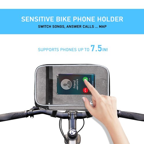 TOURSLOV Bike Handlebar Bag, 7" Bike Phone Holder, Water-resistant Bike Basket, Bicycle Front Storage Bag, Bike Frame Bag for MTB Racing Road Bike, with Shoulder Strap and Rain Cover (Grey, Large)