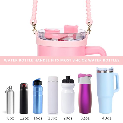 Eoopoon Water Bottle Handle Strap with 3Pcs Straw Cover Caps for Stanley Cup, Dust-Proof Reusable Silicone Straw Cap for Stanley 30&40 Oz Tumbler, Stanley Cup Accessories(Pink A)