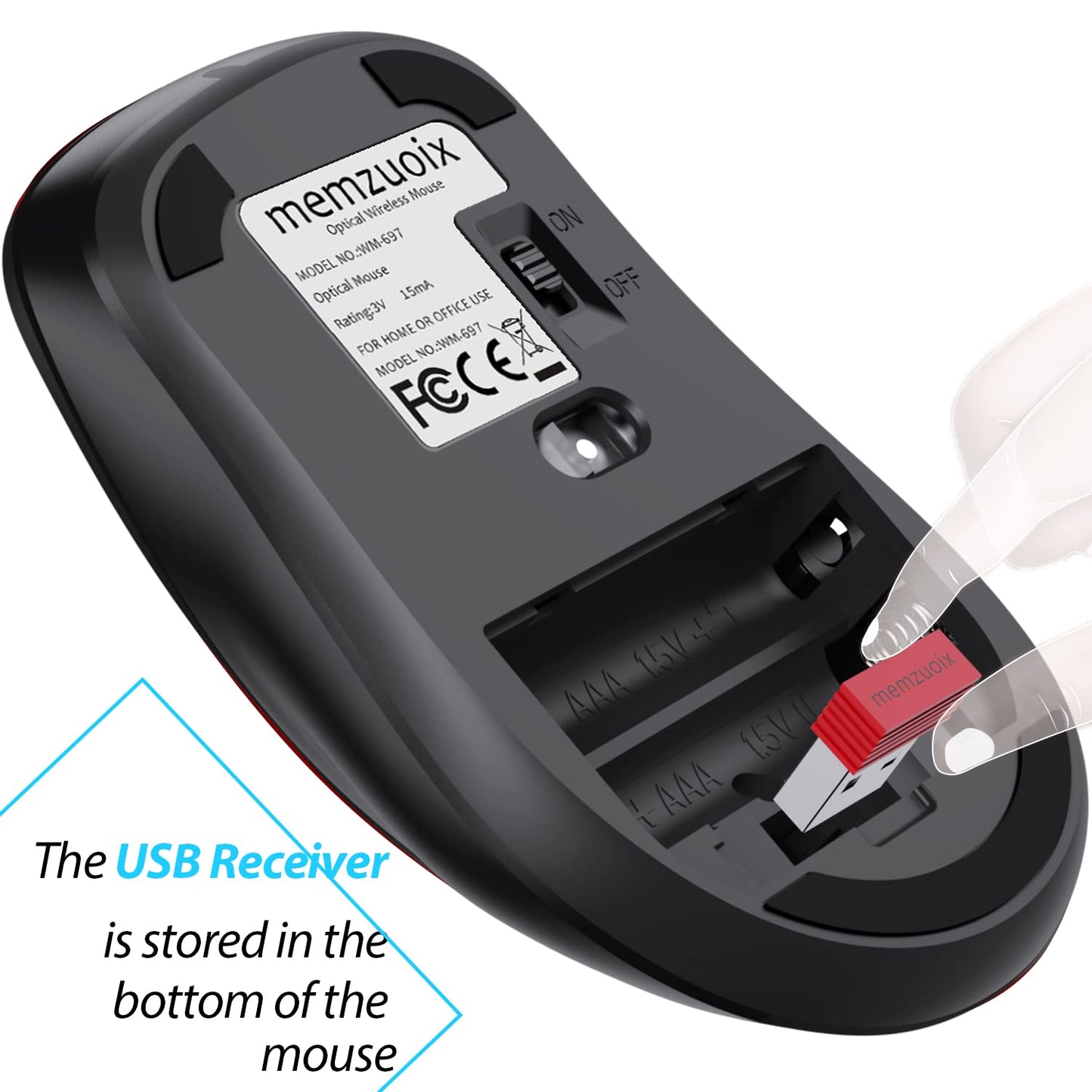 memzuoix 2.4G Wireless Mouse, 1400 DPI Mobile Optical Cordless Mouse with USB Receiver, Portable Computer Mice for Laptop, PC, Desktop, MacBook, 5 Buttons, Red