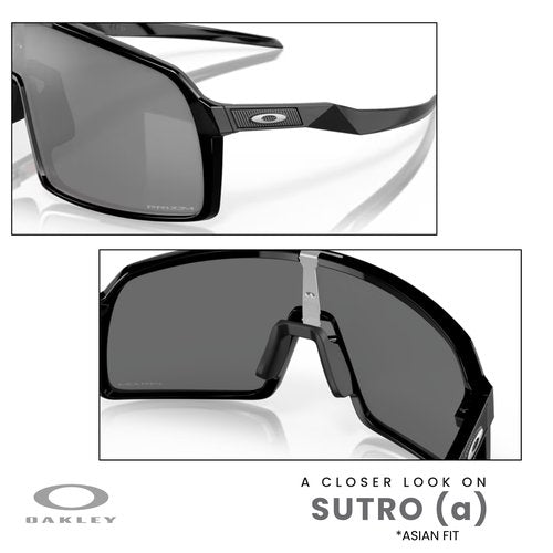OAKLEY Sutro (a) Low Bridge Fit Asian Fit OO9406A 940602 37MM Polished Black/Prizm Black Shield Sunglasses for Men+ Bundle Accessory Leash Kit, Microfiber Pouch