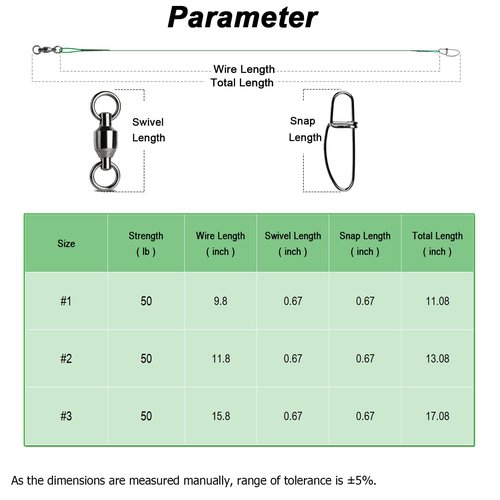 AMYSPORTS Saltwater Steel Fishing Leader Wire Stainless Swivel Fishing Leader Freshwater High Strength Wire Leader Lure Black Nickel #3 50lb 15.8in 20pcs