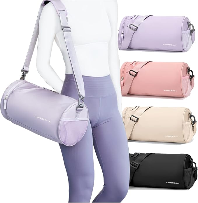 Purple Small Women's Workout Bag - Waterproof Mini Duffle Gym Bag with Wet Pocket - Carry On Weekender for Dance, Swimming, Yoga, Fitness